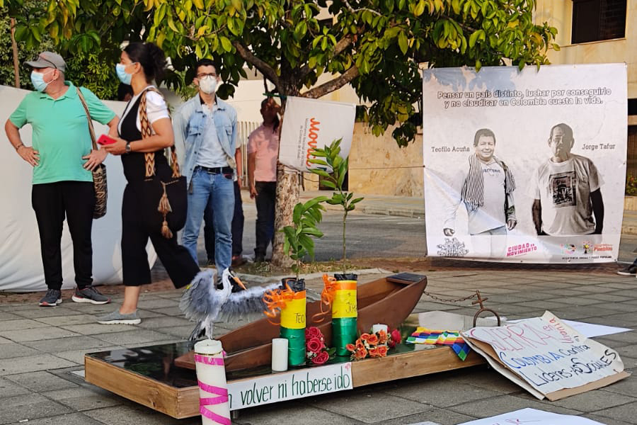 Poster of two social leaders killed at a memorial public action in Barrancabermeja