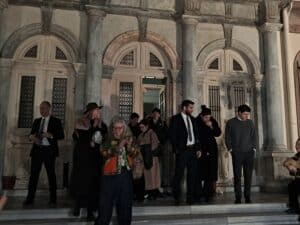 People standing outside a courthouse