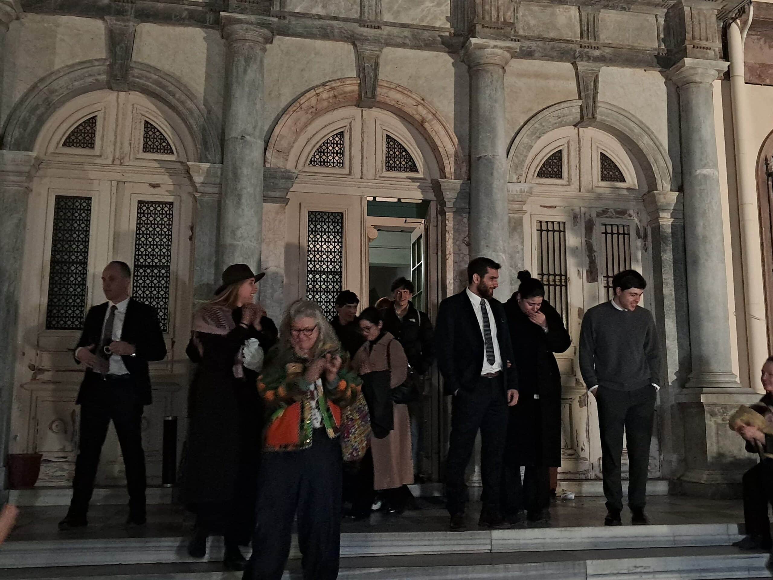 People standing outside a courthouse