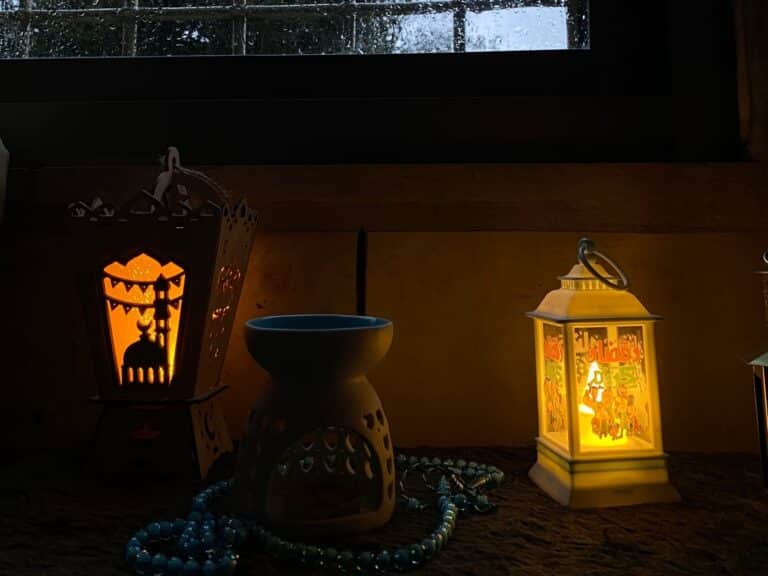 Lanterns in a window ledge