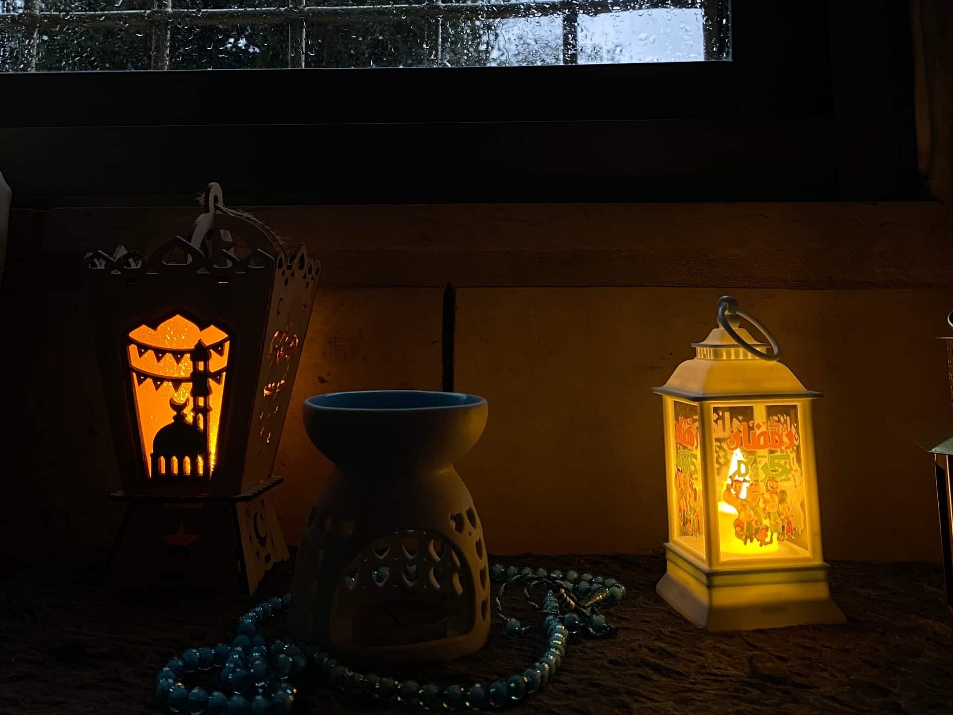Lanterns in a window ledge