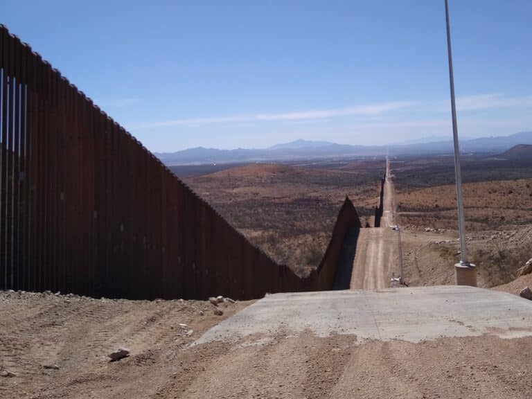 A thirty-foot border wall east of Douglas, Arizona